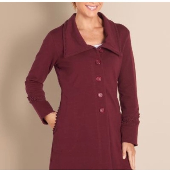 Soft Surroundings Burgundy Rachel Embroidered Knit Coat Women's Medium - Picture 1 of 9